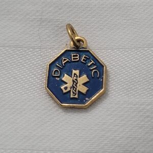 Vintage Gold Toned And Blue Diabetic Charm